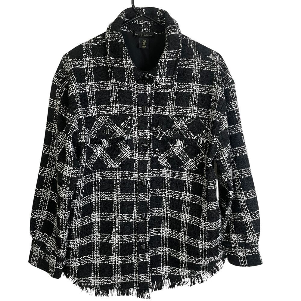 House of Harlow Shacket Womens Medium Black Button Up Tweed White Check Heavy